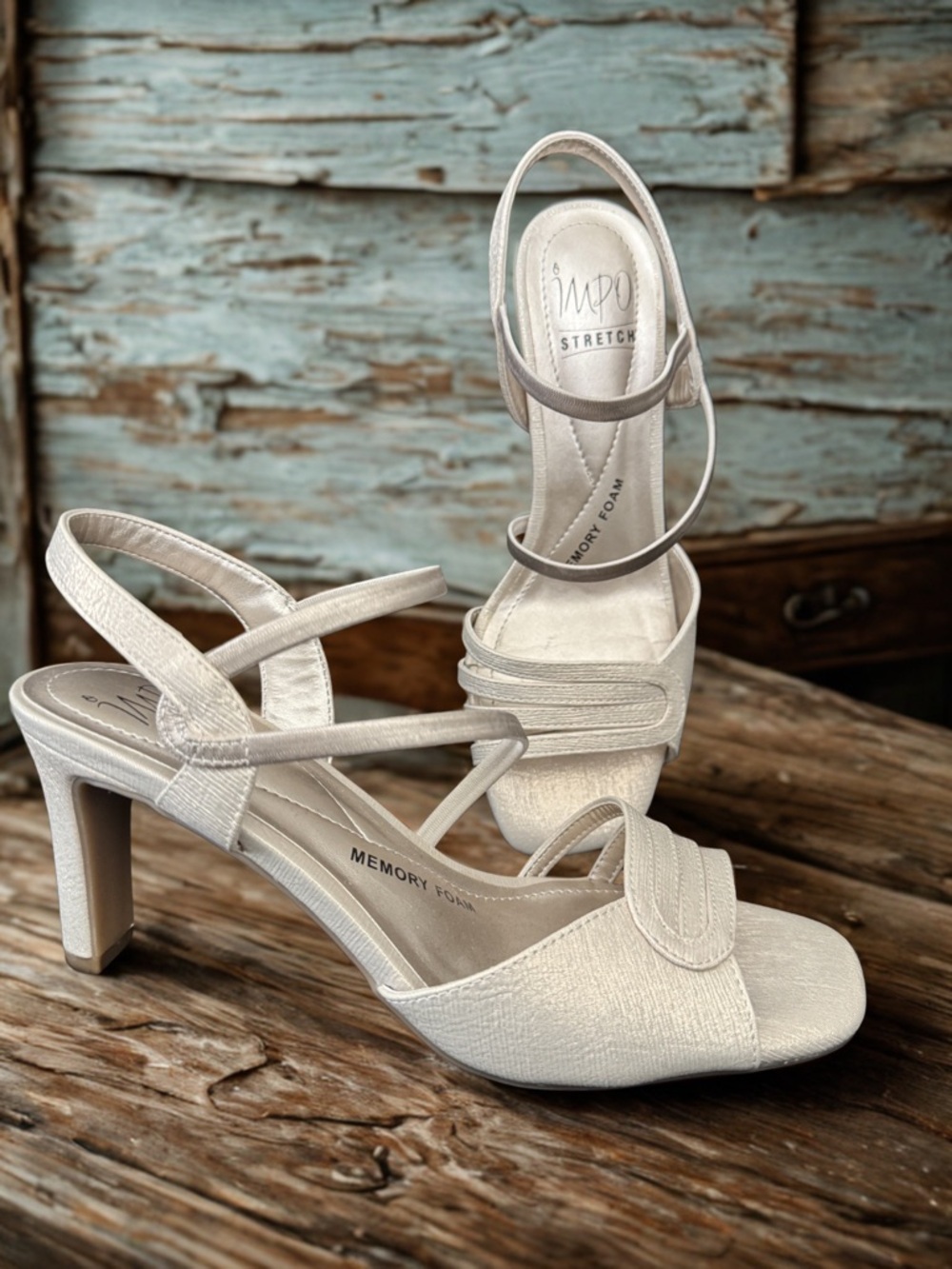 Impo Pale Gold Strappy Memory Foam Heeled Sandals